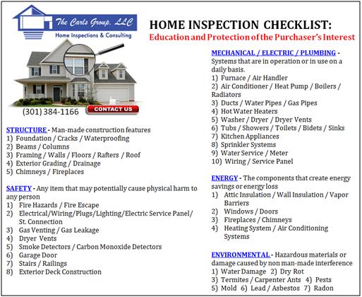 Maryland MD Home Inspection Checklist 8 Home Inspection Experts   Working for You!
